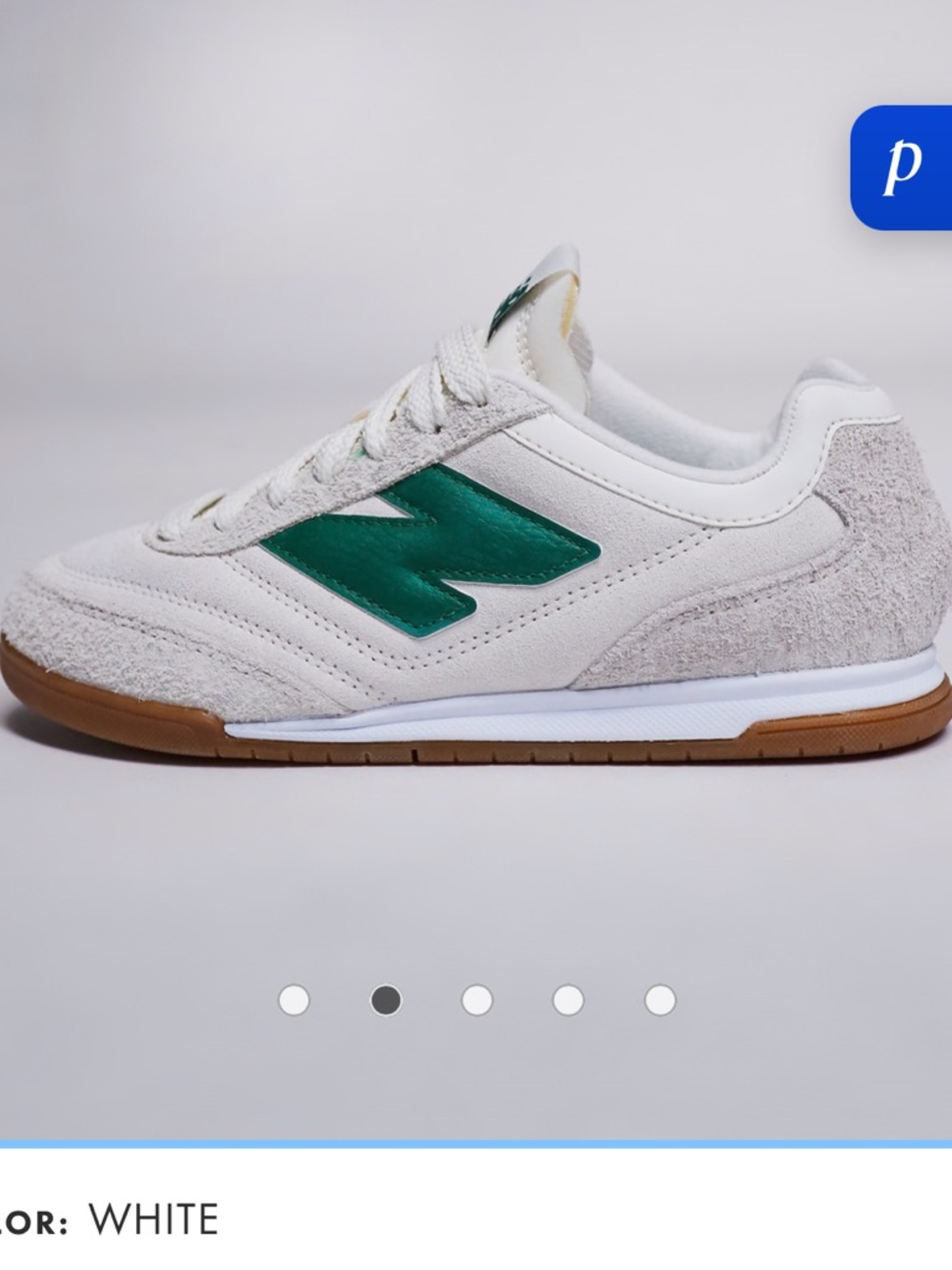 New Balance White Sneakers with Green Logo and Gum Sole